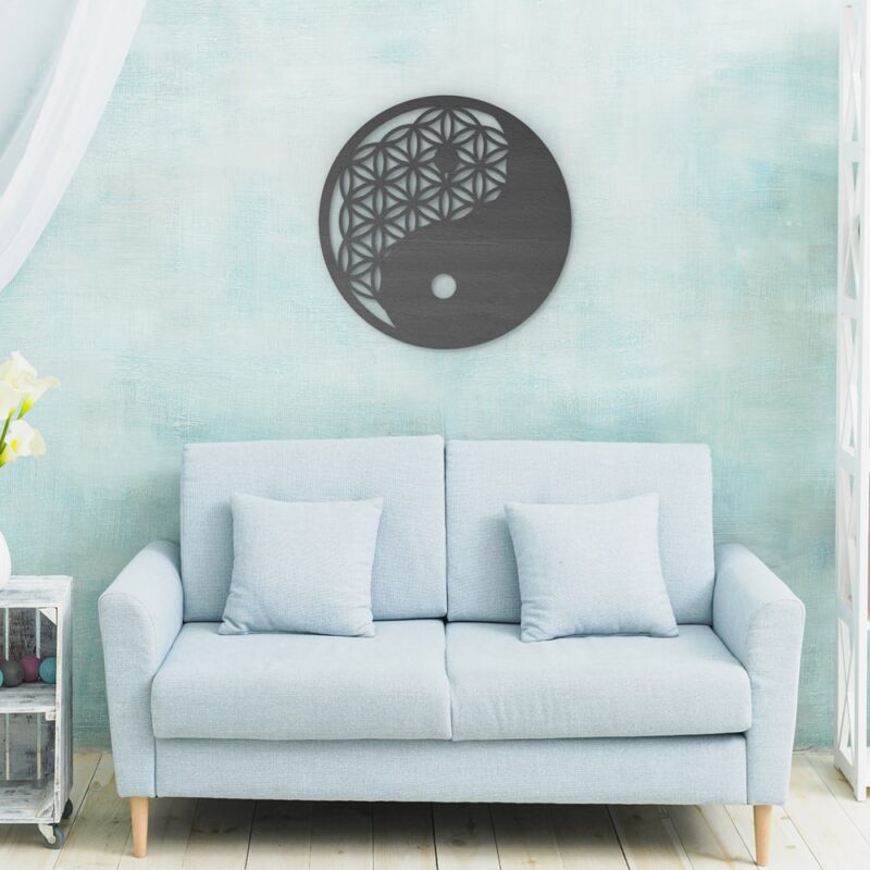 Yin Yang Flower Of Life Wood Wall Art