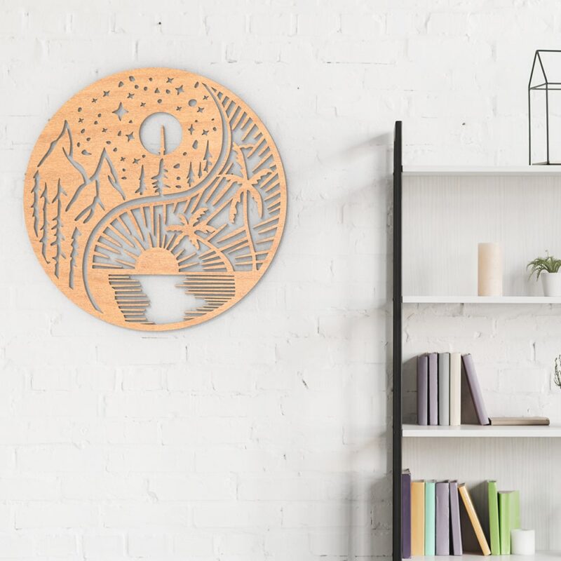 Yin Yang Sun Moon Wood Wall Art